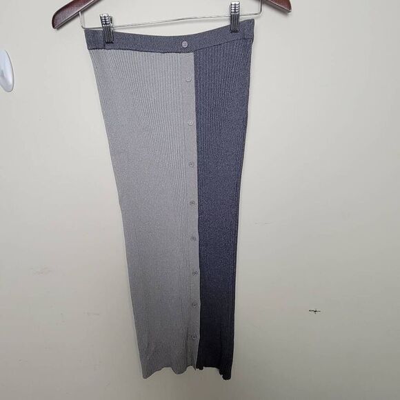 STAUD Elms Colorblock Rib Knit Midi Skirt - Grey Small